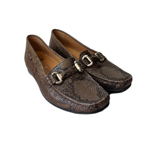 Mephisto Natala Reptile Embossed Horse Bit‎ Loafers Size 7.5 Dark Oak Boa Snake - Picture 1 of 9